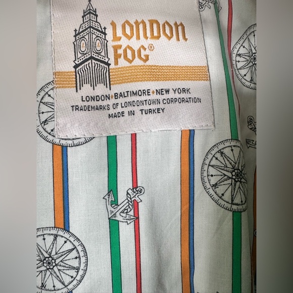 London Fog Green Blue Accent Patterned Print inner w hidden hood size Small - Picture 16 of 16